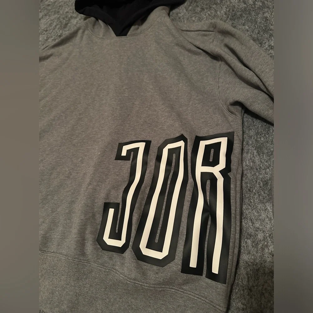 Vintage Men’s Air Jordan DNA Jumpman Logo Grey/Black/White Fleece Hoodie- Large
